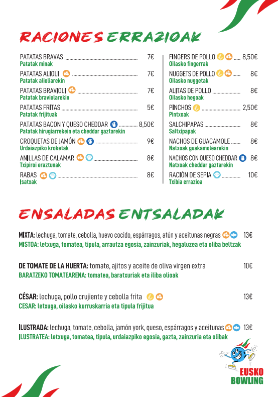 Raciones y ensaladas Euskobowling
